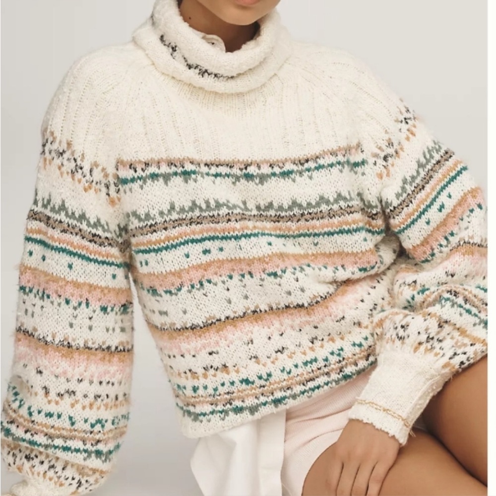 Anthropologie Pilcro Lapland Fair Isle Cozy Chunky Relaxed Turtleneck Sweater